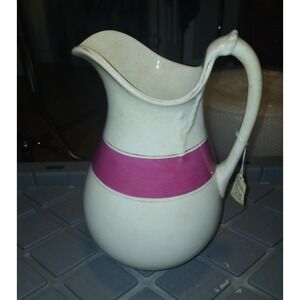 Royal Ironstone Ironstone Pitcher White Pink Band Handle Decorative 7HIM